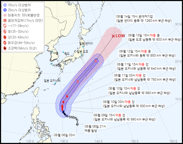 3호 태풍 구촐 예상경로. 기상청 9일 오후 4시 발표