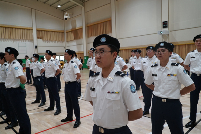 문명고‧석적고 2023년 청소년 학군단(주니어 ROTC) 합동 창단식에서 단원들의 늠름한 모습.