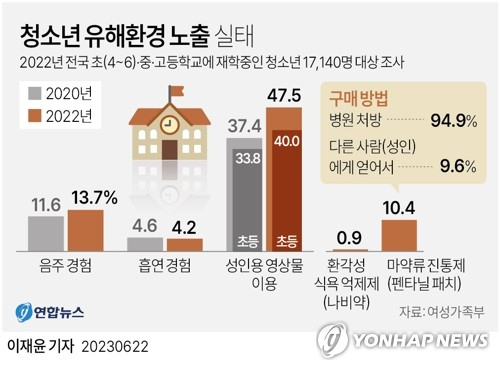 청소년 유해환경 노출 실태 그래픽. 연합뉴스