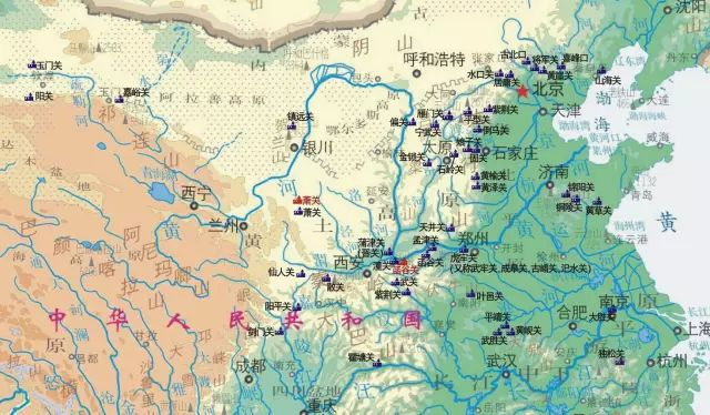 중국지도, 북경 서쪽에 음산, 고북구 동쪽에 희봉구가 보인다.