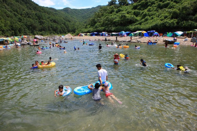 울진군은 8월 말까지 왕피천(사진) 등 주요 계곡과 하천에 물놀이장을 운영한다. 울진군 제공