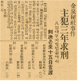 중앙일보 1933년 2월 10일자에 실린 백낙도 보도기사. 경상북도독립운동기념관 제공