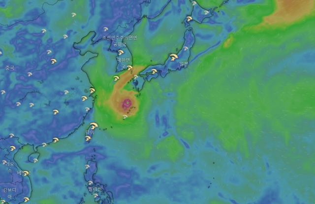 유럽중기예보센터(ECMWF) 모델 예상 11호 태풍 하이쿠이 9월 10일 낮 12시 위치