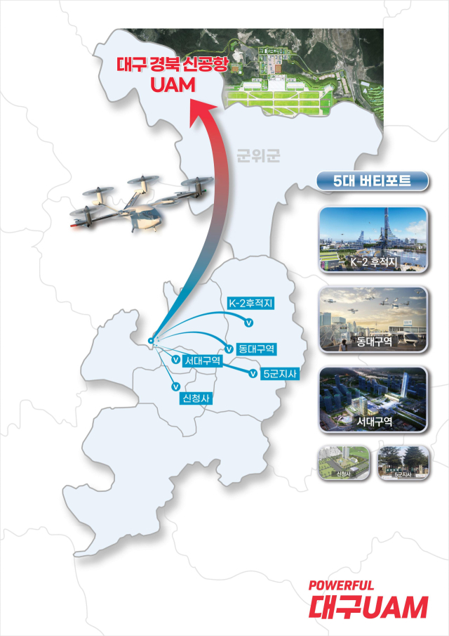 대구도심-통합신공항 도심항공교통(UAM) 운항 계획. 대구시청 제공