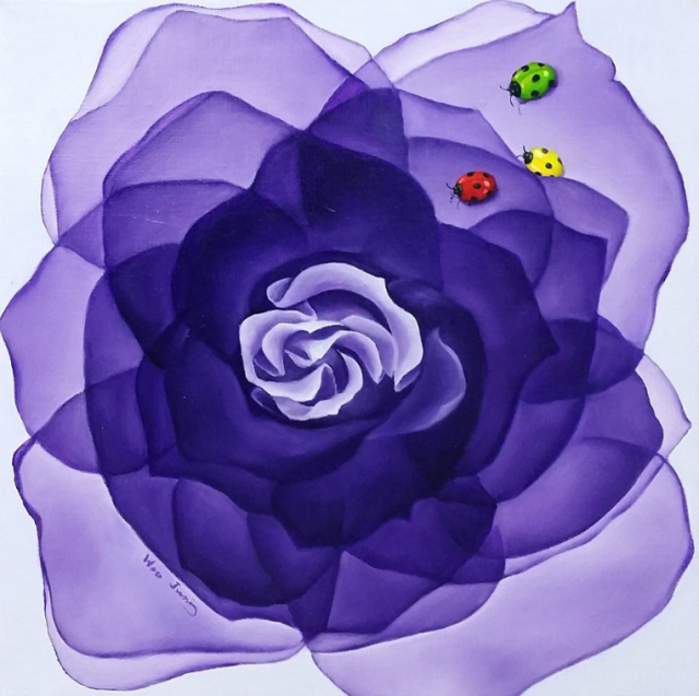 김우정, Flower-Violet, 45×45cm, Oil on canvas, 2023.