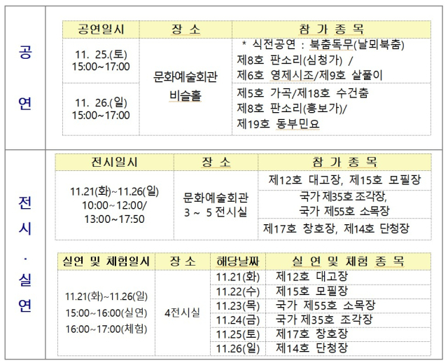 2023 대구광역시 무형문화재제전 일정표. 대구시 제공