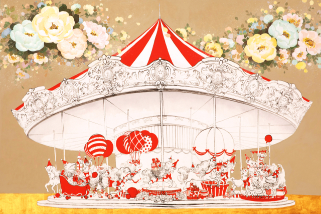 최진선, Happy merry-go-round-1, 100.0x150.0cm, 장지에 혼합재료