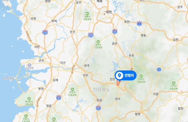 전북 장수군 천천면 연평리 위치. 네이버 지도