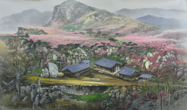 대견사의 봄날, 화선지에 수묵담채, 390×162cm, 2015
