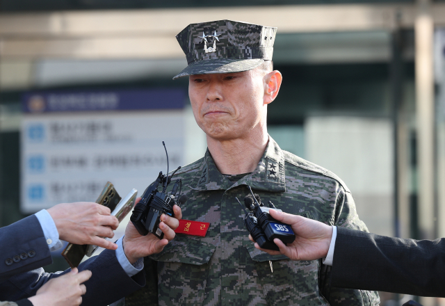 임성근 전 해병대 1사단장이 14일 오전 경북 경산시 경북경찰청 형사기동대에서 