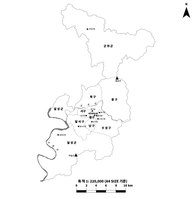 대구광역시 지도. 국토지리정보원