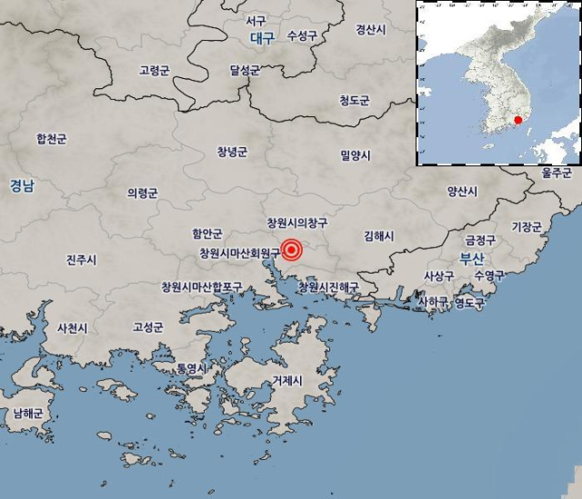 6월 12일 오후 9시 45분 경남 창원시 의창구 남남서쪽 4km 지역 규모 0.9의 지진 현황. 기상청
