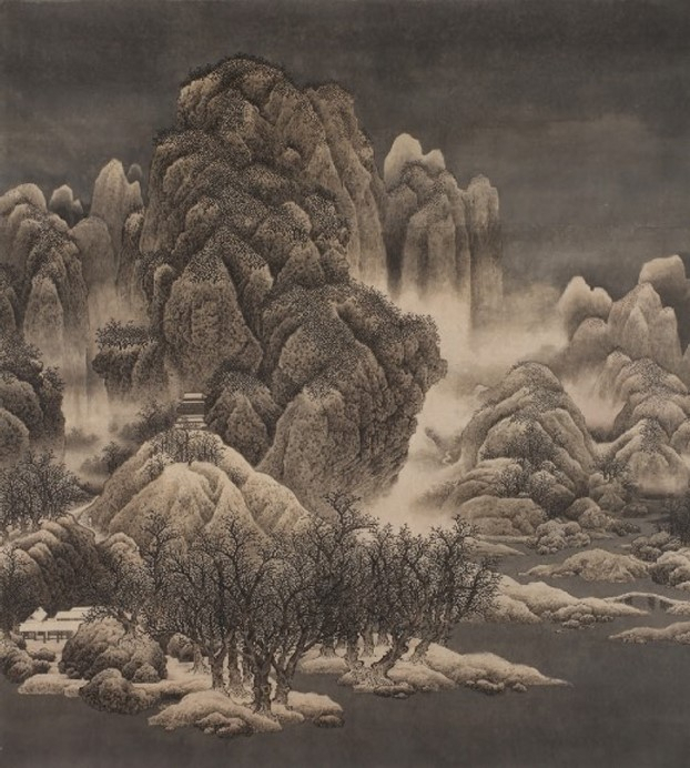 장병언, 방범관(倣范寬) 설경한림도(雪景寒林圖), 수묵담채, 185x168cm, 2008