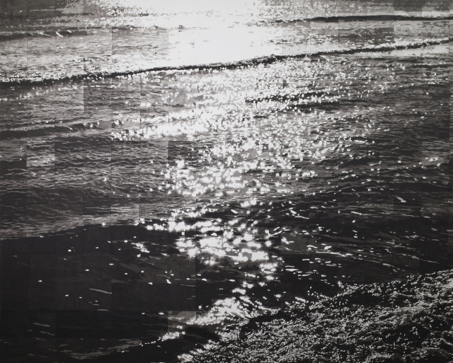 권세진, 바다를 구성하는 208개의 드로잉 I(208 Drawings forming the sea), 캔버스, 한지에 먹(ink on paper collage on canvas), 130x162cm, 2024