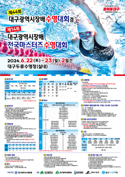제44회 대구광역시장배 수영대회, 22, 23일 두류수영장서 열려