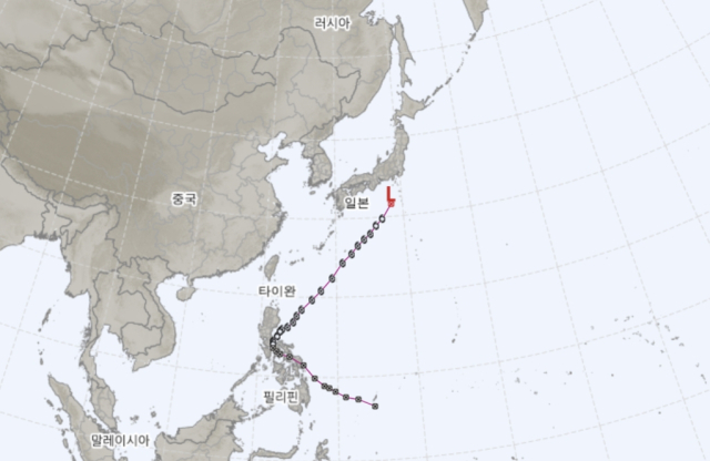 2024년 1호 태풍 에위니아 최종 경로. 기상청