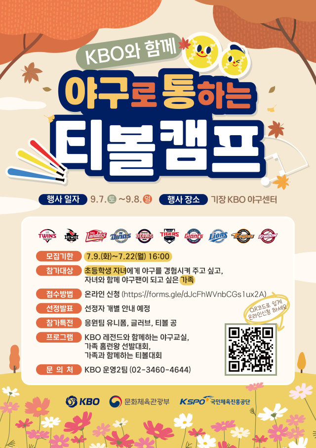 KBO 제2차 티볼 캠프 참가자 모집 안내 포스터. KBO 제공