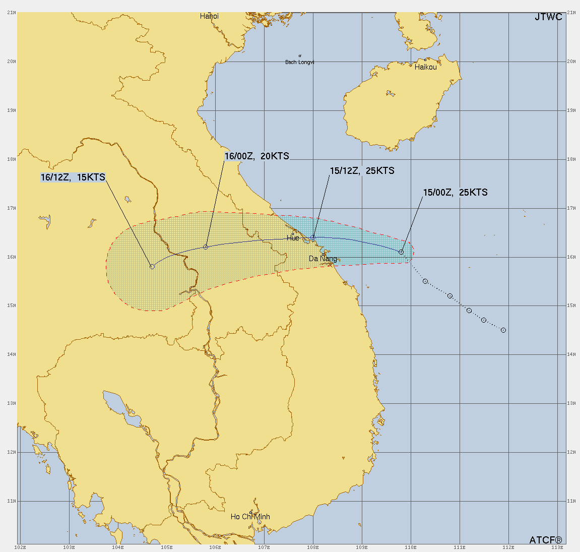 3호 열대저압부(3호 태풍 개미 발달 가능) 예상경로. JTWC 홈페이지