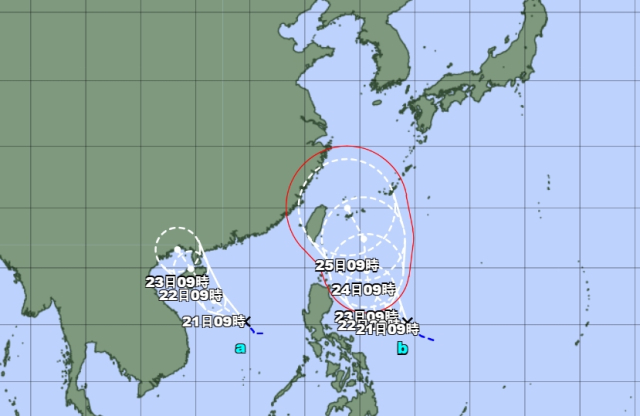 일본기상청 열대저압부a(5호 열대저압부), 열대저압부b(6호 열대저압부) 예상경로