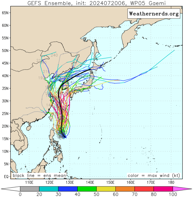 7월 20일 다중앙상블(GEFS) 모델 3호 태풍 개미 예상경로