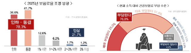 2025 건강보험료율 조정 방향 및 현재 소득대비 건강보험료 부담 수준 조사 결과. 한국경영자총협회 제공.