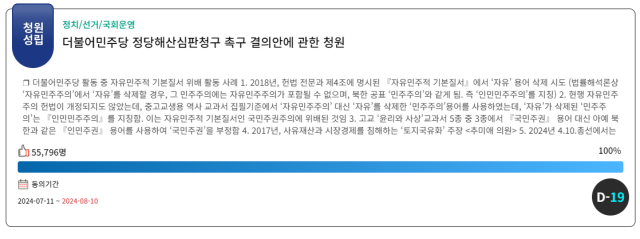 '민주당 해산 국민청원' 5만명 넘었다…심사요건 충족