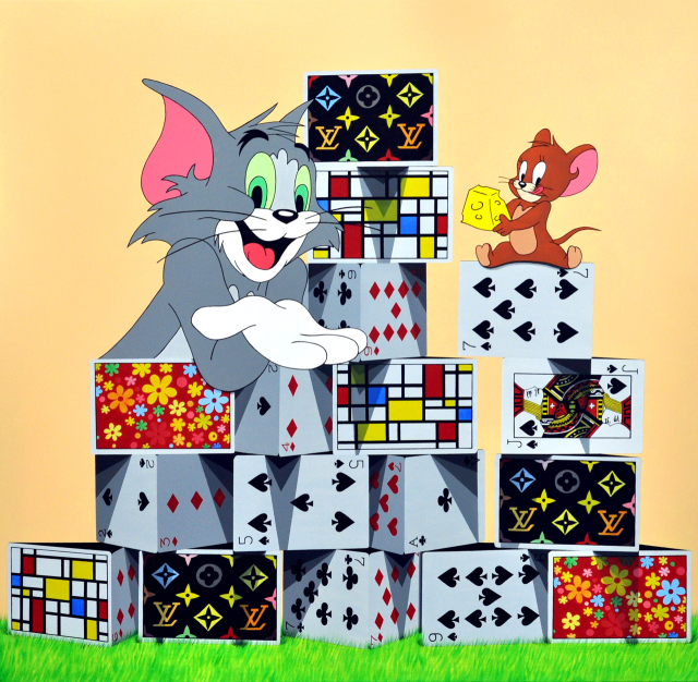 전병택, The tower of card-Tom and Jerry, Oil on canvas, 80×80cm, 2022