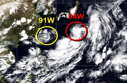 미국 합동태풍경보센터(JTWC, Joint Typhoon Warning Center) 감시 91W·94W 열대요란