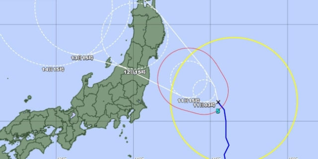 일본 기상청 예상 제5호 태풍 마리아 예상 경로. 일본 기상청