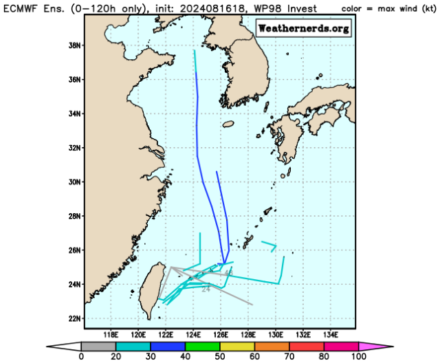 유럽중기예보센터(ECMWF) Ensemble(앙상블) 모델 98W 열대요란 예상경로