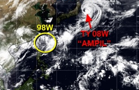 미국 합동태풍경보센터(JTWC, Joint Typhoon Warning Center) 감시 98W 열대요란·7호 태풍 암필