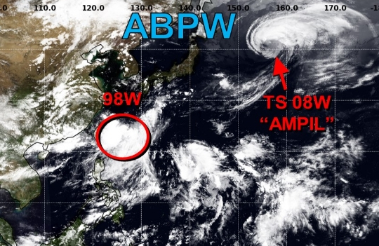 미국 합동태풍경보센터(JTWC, Joint Typhoon Warning Center) 감시 98W 열대요란·7호 태풍 암필