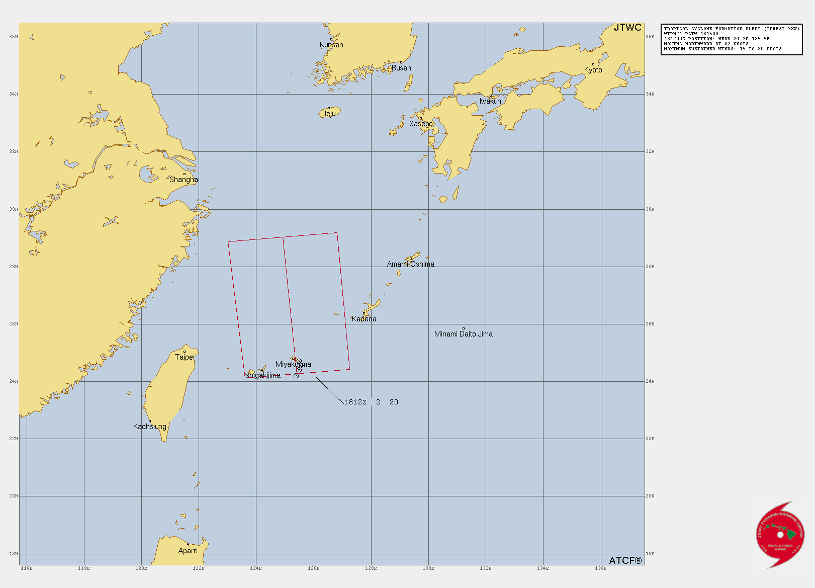 미국 합동태풍경보센터(JTWC, Joint Typhoon Warning Center) 98W 열대요란 예상경로