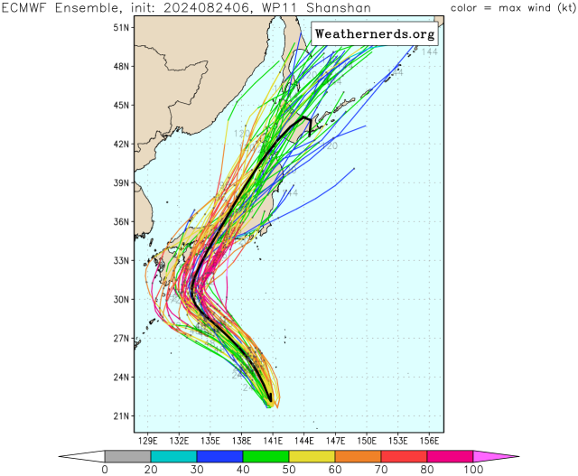 유럽중기예보센터(ECMWF) Ensemble(앙상블) 모델 10호 태풍 산산 예상경로