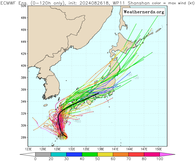 유럽중기예보센터(ECMWF) Ensemble(앙상블) 모델 10호 태풍 산산 예상경로