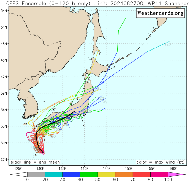 다중앙상블(GEFS) 모델 10호 태풍 산산 예상경로