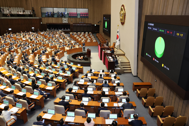 28일 국회 본회의에서 간호법이 통과되고 있다. 이에 따라 간호사들이 대거 이탈하면서 29일 예정됐던 보건의료노조 총파업은 동력을 크게 잃었다. 연합뉴스