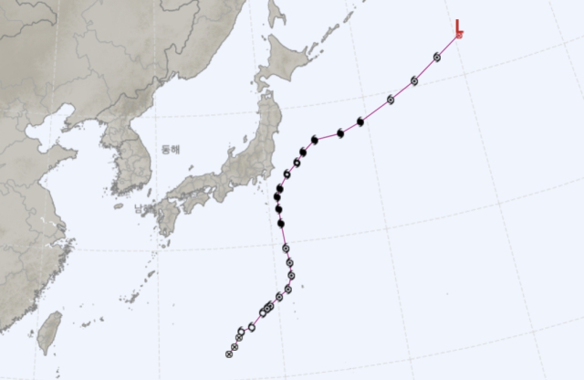 7호 태풍 암필(8월 13~19일 활동) 최종 이동 경로
