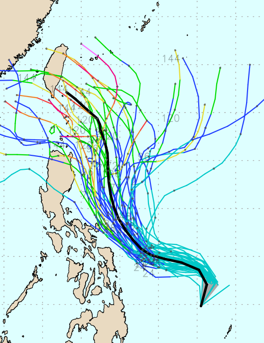 유럽중기예보센터(ECMWF) Ensemble(앙상블) 모델 11호 태풍 야기 예상경로