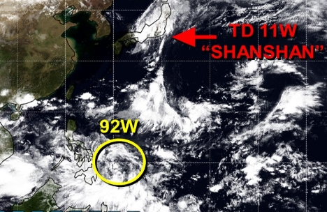 미국 합동태풍경보센터(JTWC, Joint Typhoon Warning Center) 감시 92W 열대요란·10호 태풍 산산