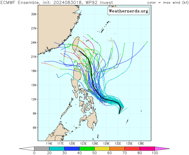 유럽중기예보센터(ECMWF) Ensemble(앙상블) 모델 11호 태풍 야기 예상경로