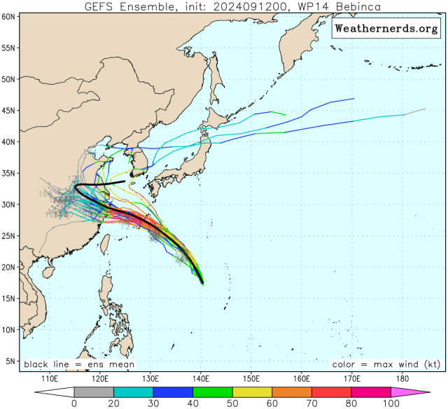 다중앙상블(GEFS) 모델 13호 태풍 버빙카 예상경로