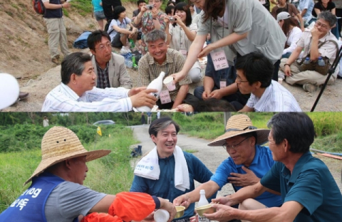 [화보] 몸빼 입고 농촌 일손 거든 조국, 막걸리 새참은 盧 연상