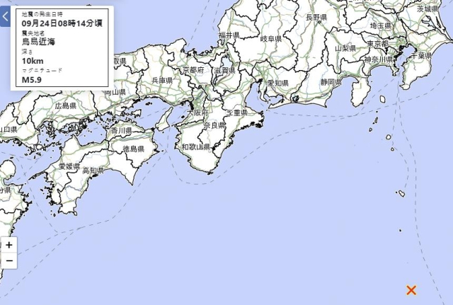 일본 이즈제도 지진 발생 지점. 일본 기상청 캡처. 사진 연합뉴스