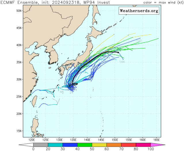 유럽중기예보센터(ECMWF) Ensemble(앙상블) 모델 94W 열대요란 예상경로