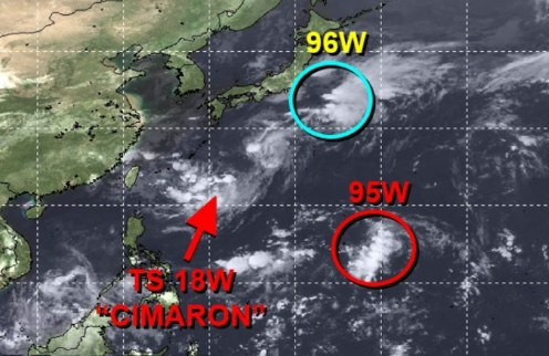 미국 합동태풍경보센터(JTWC, Joint Typhoon Warning Center) 감시 16호 태풍 시마론, 95W·96W 열대요란