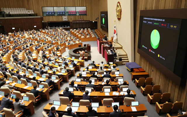 26일 국회에서 열린 본회의에서 성폭력범죄처벌특례법(성폭력처벌법) 개정안 법이 통과되고 있다. 연합뉴스