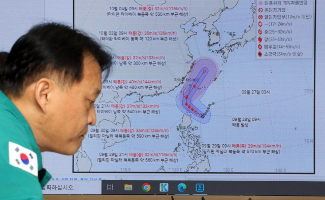 농림축산식품부 직원들이 29일 오후 정부세종청사 농식품부 농업재해대책상황실에서 열린 제18호 태풍 