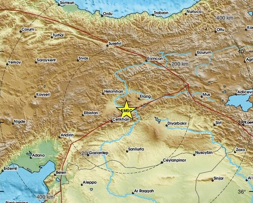 16일(현지시간) 오전 10시 46분쯤 튀르키예 동남부 내륙에서 규모 5.9의 지진이 발생했다. 사진은 지진 발생지역. EMSC 제공.