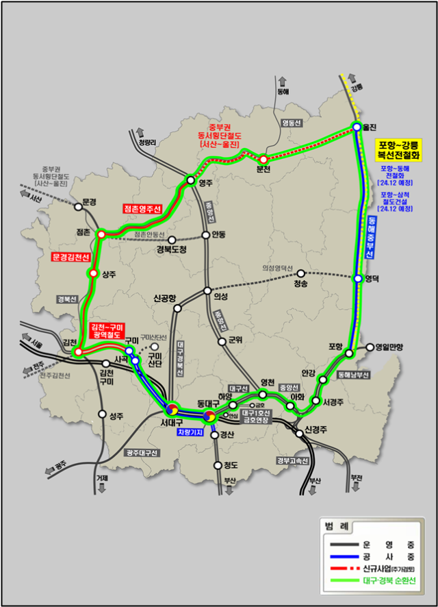 대구경북 대순환 철도 노선도. 경북도 제공.